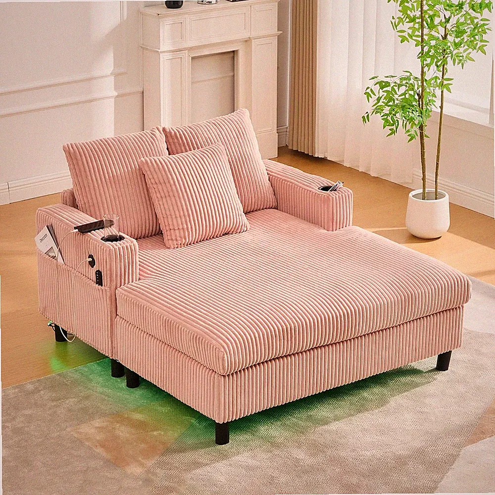 50" Oversized Corduroy Recliner Sofa with USB, Cup Holder & 3 Pillows Included
