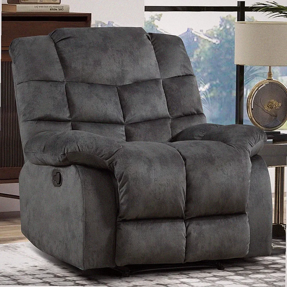 Comfortable Grey Manual Recliner Chair with Plush Backrest for Home Relaxation