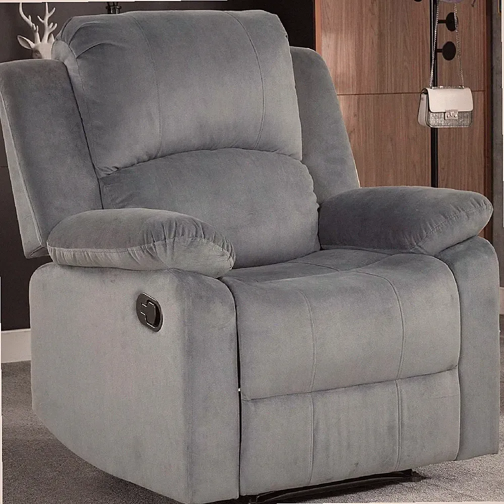 Cozy Blue Grey Manual Recliner Chair for Living Room - Heavy Duty Comfort