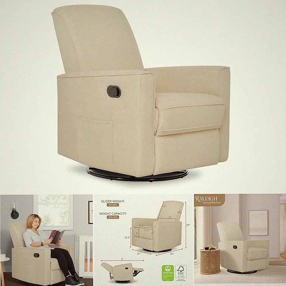 Upholstered Manual Glider Recliner Rocking 360° Swivel Modern Nursery Living